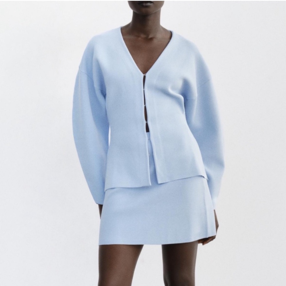 Baby Blue Tailored V-Neck Cardigan